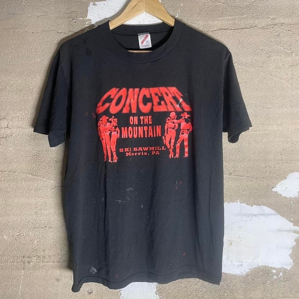 Vtg 1991 Concert on the Mountain Black Cotton T-Shirt | Red Graphic Concert Tee